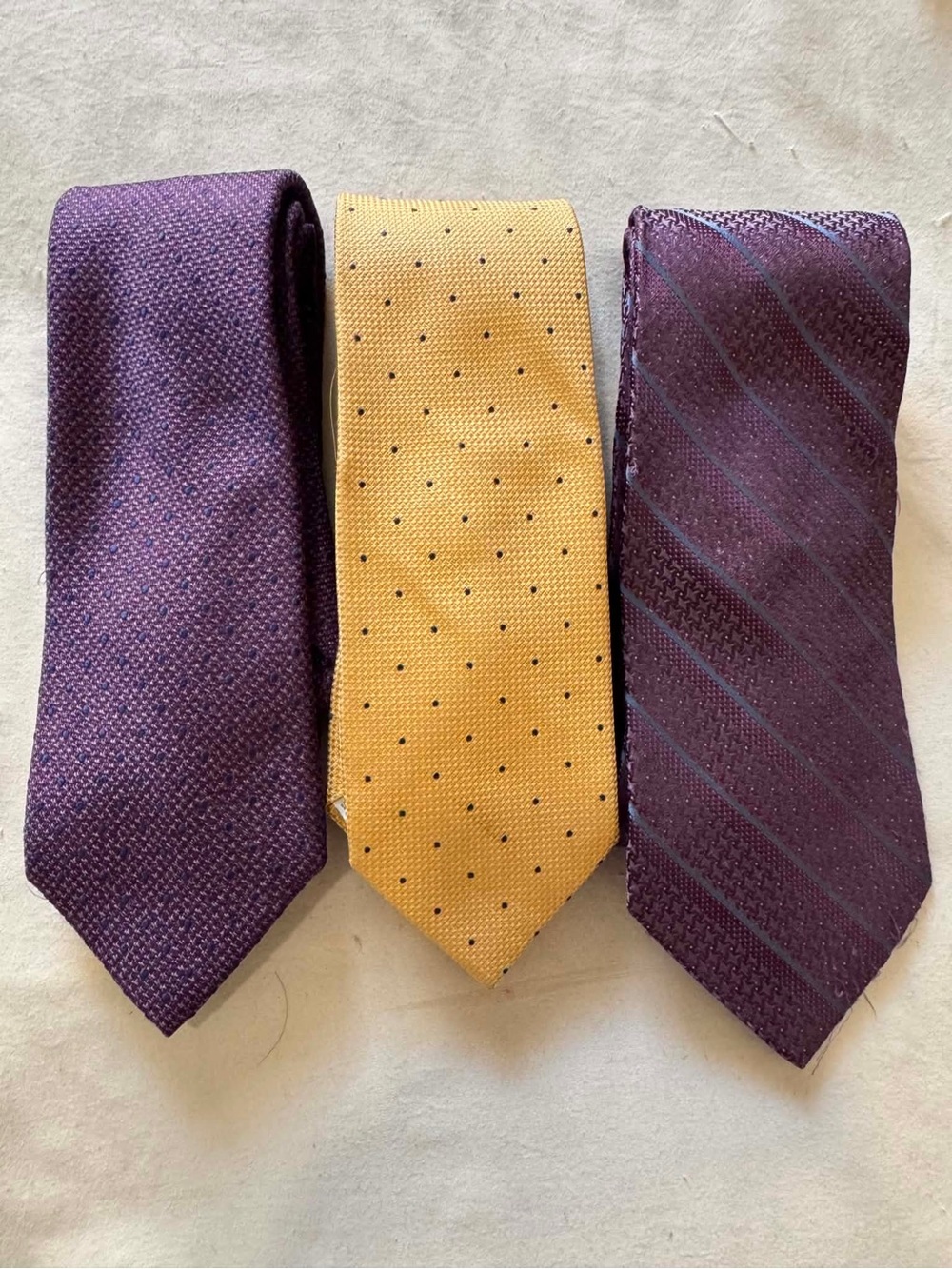 Three-Piece Men's Tie Set - Plum Purple and Mustard Yellow